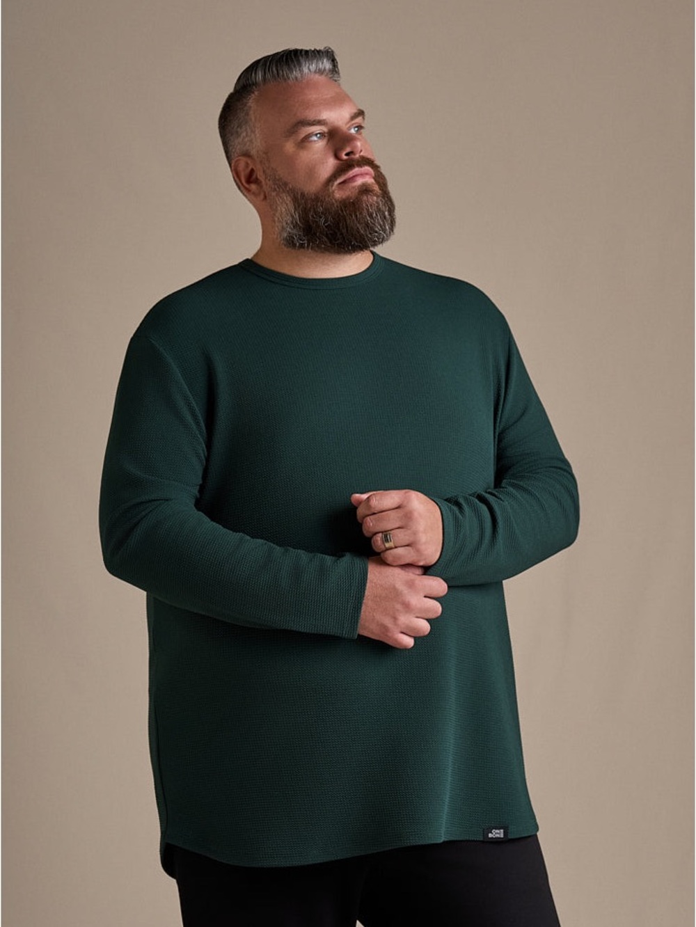 ONE BONE Men’s Green Waffle Crew Long Sleeve Shirt Size 3 (3XL- 4XL)